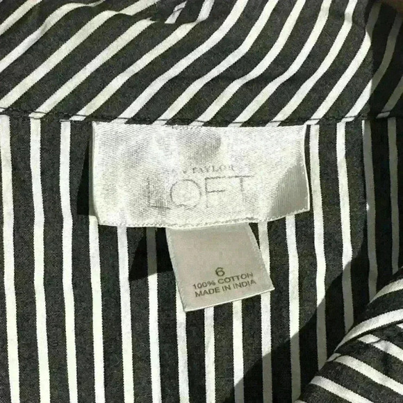 Loft By Ann Taylor Black/White Striped Button Down Blouse - Size 6 - Picture 2 of 7